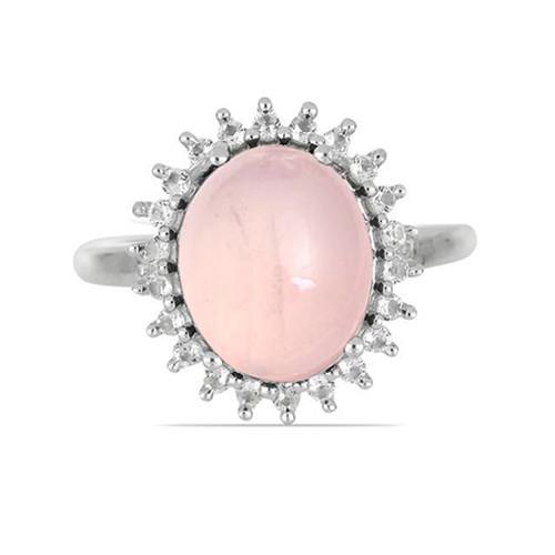 BUY STERLING SILVER NATURAL ROSE QUARTZ GEMSTONE BIG STONE RING